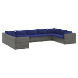 9 Piece Garden Lounge Set with Cushions Poly Rattan Grey - Front View