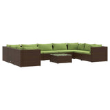 10 Piece Garden Lounge Set with Cushions Poly Rattan Brown