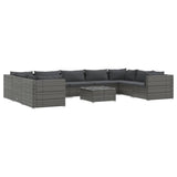 10 Piece Garden Lounge Set with Cushions Poly Rattan Grey - Front View