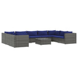 10 Piece Garden Lounge Set with Cushions Poly Rattan Grey - Front View