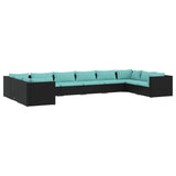 10 Piece Garden Lounge Set with Cushions Poly Rattan Black