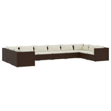 10 Piece Garden Lounge Set with Cushions Poly Rattan Brown - Front View