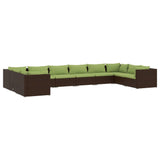 10 Piece Garden Lounge Set with Cushions Poly Rattan Brown - Front View