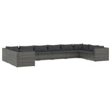 10 Piece Garden Lounge Set with Cushions Poly Rattan Grey - Front View