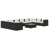 11 Piece Garden Lounge Set with Cushions Poly Rattan Black - Front View