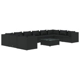 11 Piece Garden Lounge Set with Cushions Poly Rattan Black - Front View