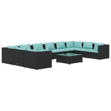 11 Piece Garden Lounge Set with Cushions Poly Rattan Black
