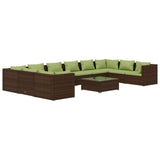 11 Piece Garden Lounge Set with Cushions Poly Rattan Brown - Front View