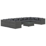 11 Piece Garden Lounge Set with Cushions Poly Rattan Grey - Front View