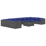 11 Piece Garden Lounge Set with Cushions Poly Rattan Grey - Front View