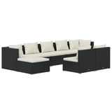 9 Piece Garden Lounge Set with Cushions Black Poly Rattan - Front View