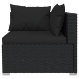 9 Piece Garden Lounge Set with Cushions Black Poly Rattan - Rear View