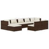 9 Piece Garden Lounge Set with Cushions Brown Poly Rattan - Front View