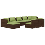 9 Piece Garden Lounge Set with Cushions Brown Poly Rattan - Front View