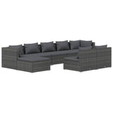 9 Piece Garden Lounge Set with Cushions Grey Poly Rattan - Front View