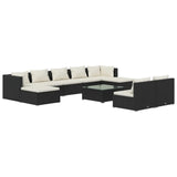 10 Piece Garden Lounge Set with Cushions Black Poly Rattan - Front View