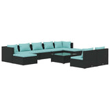 10 Piece Garden Lounge Set with Cushions Black Poly Rattan
