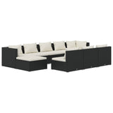 10 Piece Garden Lounge Set with Cushions Black Poly Rattan - Front View