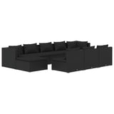 10 Piece Garden Lounge Set with Cushions Black Poly Rattan - Front View