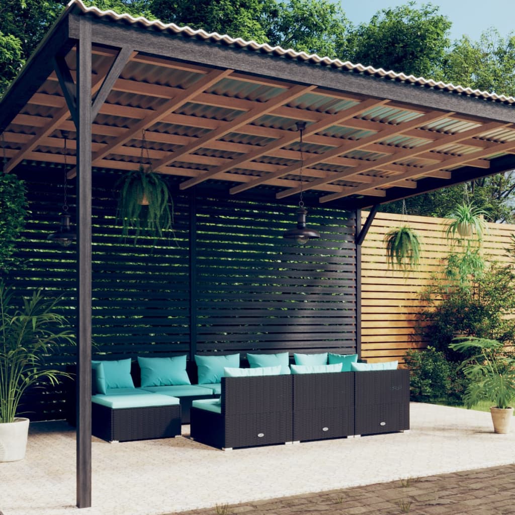 10 Piece Garden Lounge Set with Cushions Black Poly Rattan