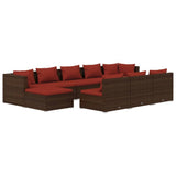 10 Piece Garden Lounge Set with Cushions Brown Poly Rattan
