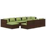 10 Piece Garden Lounge Set with Cushions Brown Poly Rattan