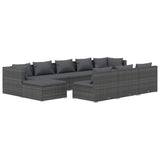 10 Piece Garden Lounge Set with Cushions Grey Poly Rattan - Front View