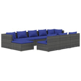 10 Piece Garden Lounge Set with Cushions Grey Poly Rattan - Side View