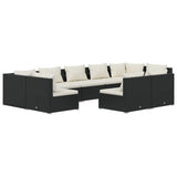 9 Piece Garden Lounge Set with Cushions Black Poly Rattan - Front View