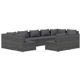 9 Piece Garden Lounge Set with Cushions Grey Poly Rattan - Front View