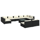 10 Piece Garden Lounge Set with Cushions Black Poly Rattan - Front View