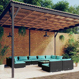 10 Piece Garden Lounge Set with Cushions Black Poly Rattan