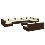 10 Piece Garden Lounge Set with Cushions Brown Poly Rattan - Front View