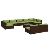 10 Piece Garden Lounge Set with Cushions Brown Poly Rattan - Front View