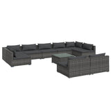 10 Piece Garden Lounge Set with Cushions Grey Poly Rattan - Front View