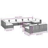 10 Piece Garden Lounge Set with Cushions Grey Poly Rattan