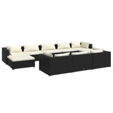 10 Piece Garden Lounge Set with Cushions Black Poly Rattan - Front View