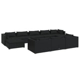 10 Piece Garden Lounge Set with Cushions Black Poly Rattan - Front View