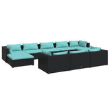 10 Piece Garden Lounge Set with Cushions Black Poly Rattan - Front View