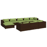 10 Piece Garden Lounge Set with Cushions Brown Poly Rattan