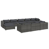 10 Piece Garden Lounge Set with Cushions Grey Poly Rattan - Front View