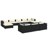 11 Piece Garden Lounge Set with Cushions Black Poly Rattan - Front View