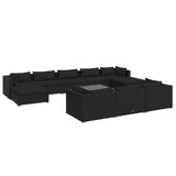 11 Piece Garden Lounge Set with Cushions Black Poly Rattan - Front View