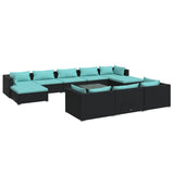 11 Piece Garden Lounge Set with Cushions Black Poly Rattan