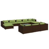 11 Piece Garden Lounge Set with Cushions Brown Poly Rattan