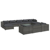 11 Piece Garden Lounge Set with Cushions Grey Poly Rattan - Front View
