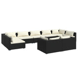9 Piece Garden Lounge Set with Cushions Black Poly Rattan - Front View