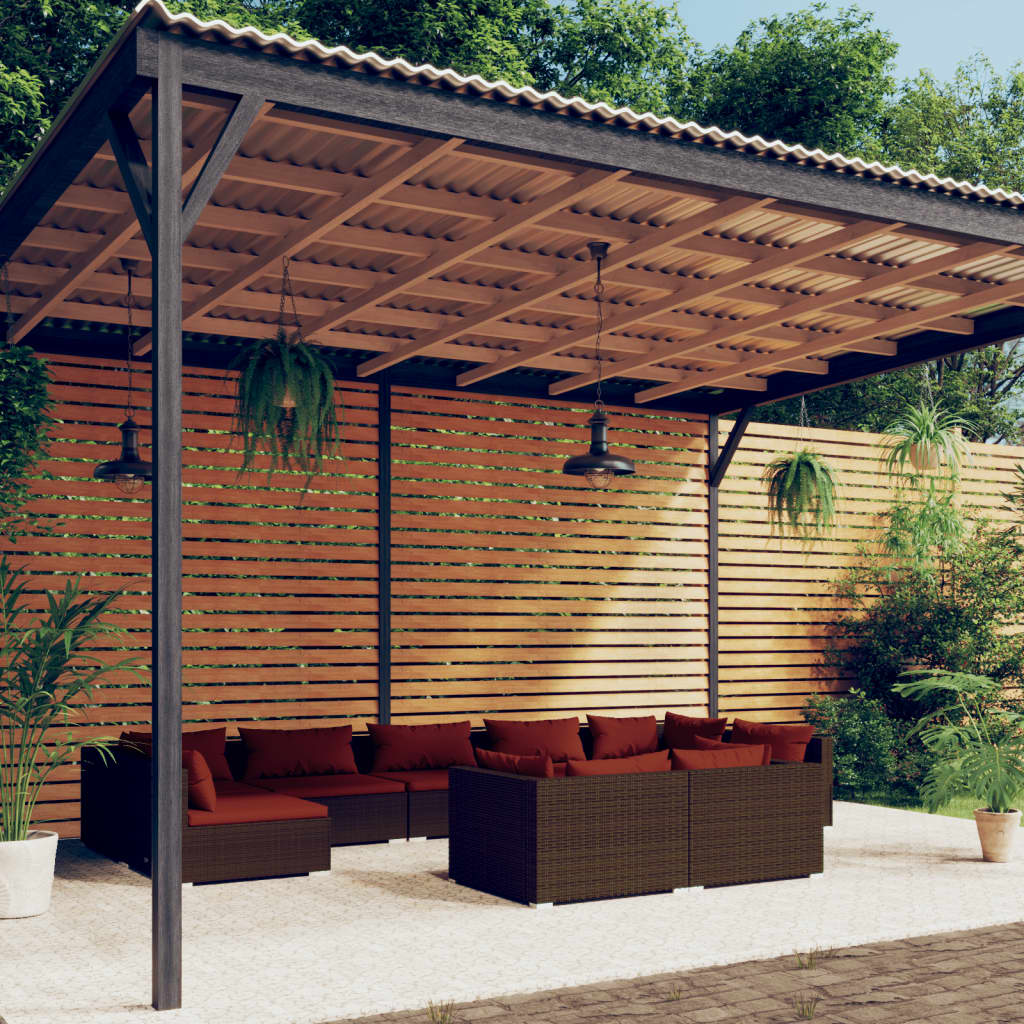 9 Piece Garden Lounge Set with Cushions Brown Poly Rattan
