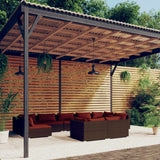 9 Piece Garden Lounge Set with Cushions Brown Poly Rattan