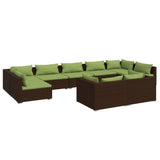 9 Piece Garden Lounge Set with Cushions Brown Poly Rattan - Front View
